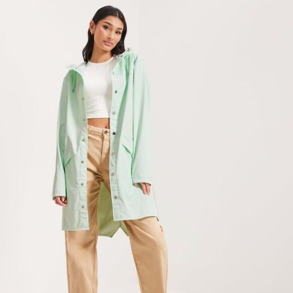 RAINS Jacket Long Mineral Green Casual Unisex Lightweight Hooded Neutral Pockets - Picture 1 of 16